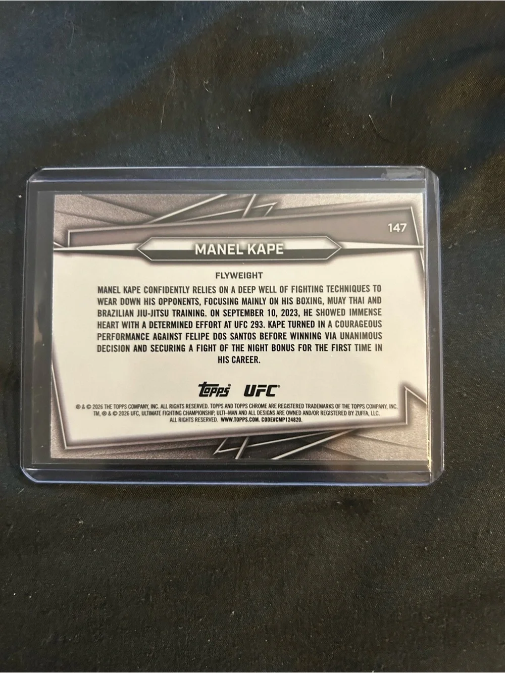 Topps Chrome UFC Manel Kape Silver and Black Backer Card